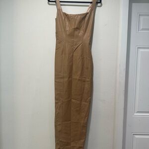 Naked Wardrobe Tan faux leather square neck line maxi Dress